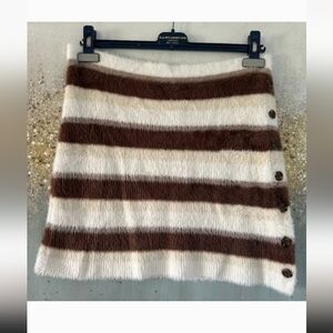Free People Fuzzy Brown and Cream Striped Mini Skirt